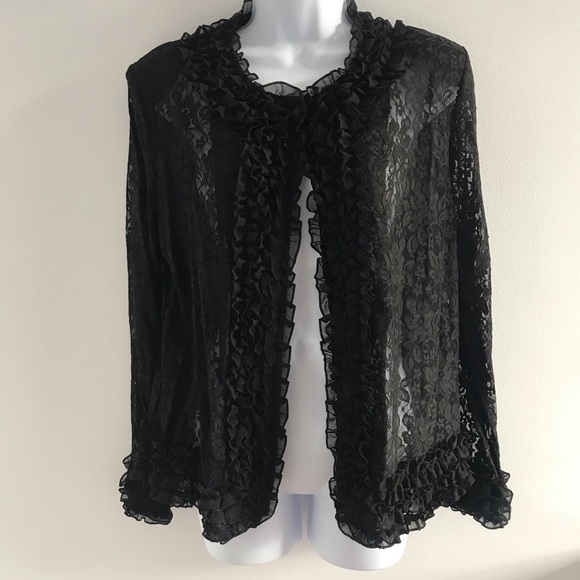 Red Coral Black Floral Lace Cardigan Sweater - Picture 15 of 15